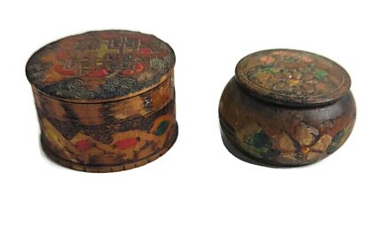 hand Made Hand Painted MIniature Wooden Boxes Art deco medicine trinkets rings Two 