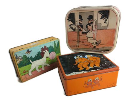 set of 3 tin boxes TIntin Delacre rare boxes collector Le petit Vingtième 