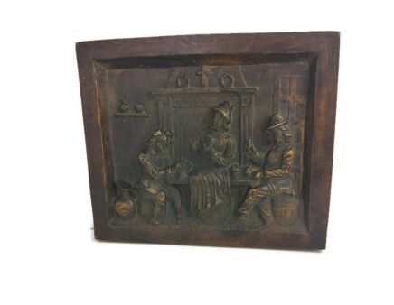 wall Hanging Plaque Resin Breughel scene people playing cards vintage