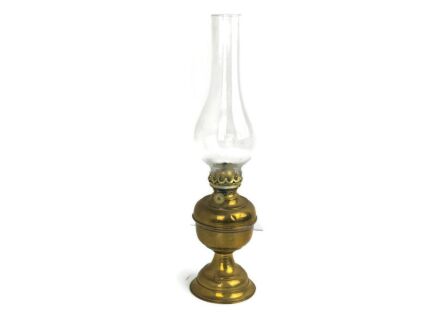 antique  oil lamp Brass Desk Lamp Burner Small with Glass Chimnee Brevet 