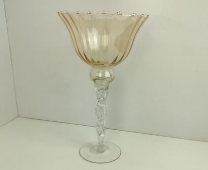 Apothecary Candy  Jar Champagne color vintage twisted stem art glass scaloped rim 