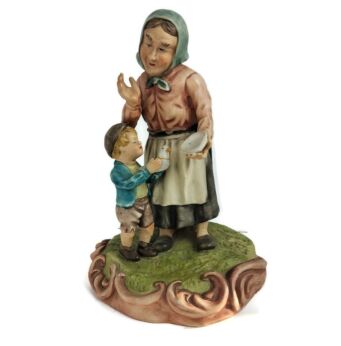 Vintage Porcelain Statue Figurine Made In Portugal Capodimonte style Grandmother Boy Dove