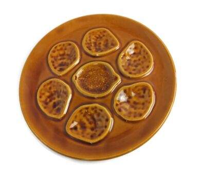 Brown Pottery faience Ceramic Oyster Plate Seafood Crab Vintage 