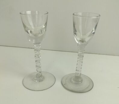 two antique Shot glasses Twisted Stem netherlands 