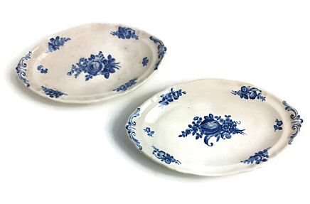 Antique 1900 Plates 2 small serving dishes  Boch Mettlach rare Blue Rose Art Nouveau Very rare