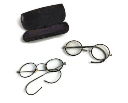 2 antique round glasses 1800s spectacles wire rim for parts