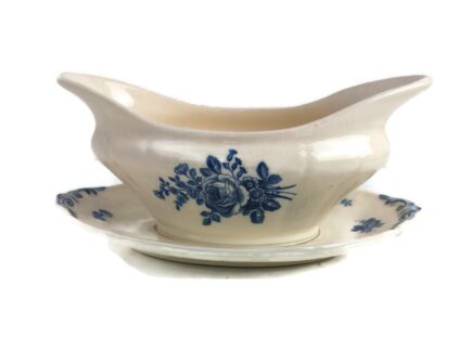 Boch Mettlach  Motif Blue white Blue Rose Gravy boat Sauce Boat marked art nouveau antique