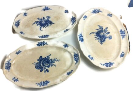 Antique 1900 Plates 3 large serving dishes  Platters Boch Mettlach rare Blue Rose Art Nouveau Very rare