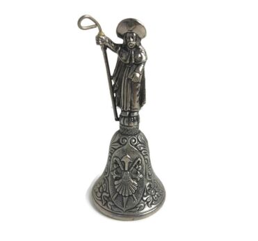 Small French Pilgrim Fleur de Lis Spelter Table Bell Brass Clapper Lovely HTF