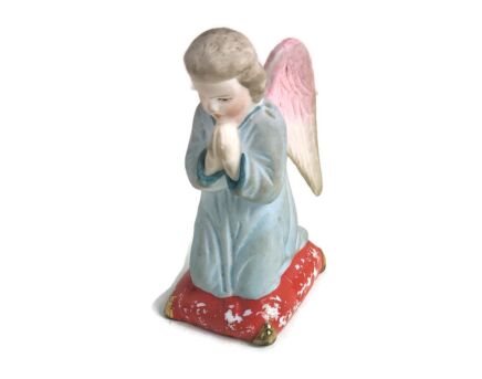 Lovely Small  Statue Figurine  Polychrome Porcelain Angel Praying Antique 