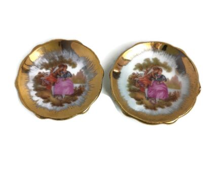 2 miniature Dollhouse Charger Plates couple Limoges victorian couples vintage sweet