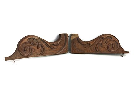 Pair French Corbels Hand Carved Wood Pediment Ornate Finial Architectural Finials Brackets 