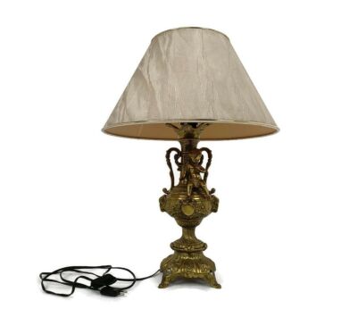 Table Desk Nightstand Lamp Hollywood Regency  Brass Putti Ramshead 