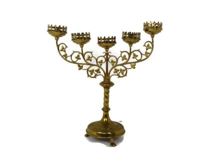 Candle Holder  Brass  Ornate Hollywood regency Style Stylish Candelabra 5 arm Leafs