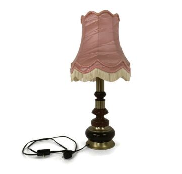 Table Desk Nightstand Lamp Hollywood Regency  brass and Wood beautiful Pink Shade