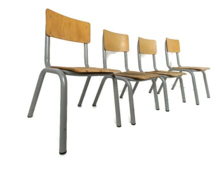 set of 4 children's School Kindergarten Chairs Vintage Retro Stack-able