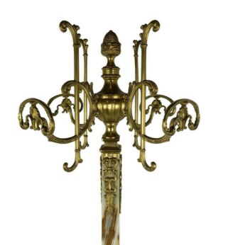 Italian Onyx Marble Brass Hall Tree Coat Hat Rack Hollywood Regency Pine apple