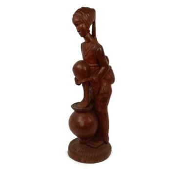 Large Hand Carved Wooden Statue Figurine African Tribal Woman with baby  