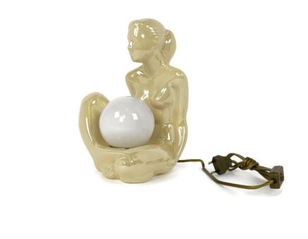 Vintage NOS Table Side Desk Lamp Ceramic Nude Woman Italian Ball lamp Donna Madreperla 