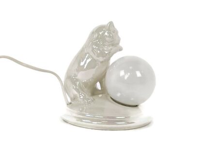 Vintage NOS Table Side Desk Lamp Ceramic  Cat Italian Ball lamp White