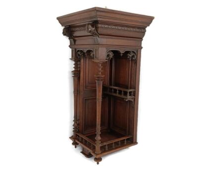 Gothic Right Corner Carved wood Cabinet Antique Breton Figurines Salvaged Architectural