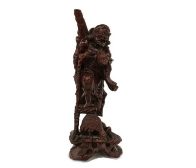 Chinese Rosewood hand carved wooden Figurine Sculpture Traveler with Bird