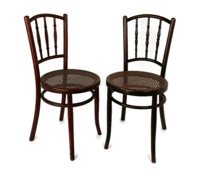 pair Fischel Vienna & Niemes Boheme Thonet style  Chairs Bistro Ice Cream Parlor Cane Rush Seating Wood Vintage