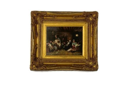 Oil Painting on Wood  Gorgeous Wood and Plaster Frame Signed De Belie V. peasants wonderful