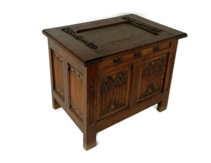 Gothic Antique Large Hope Chest Hand Carved Wood Bridal Box Coffee table Gorgeous