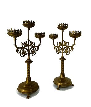 Couple Candle Holders Brass  Grapes Candelabra 3 arm Twisted Stem Antique Gorgeous HTF