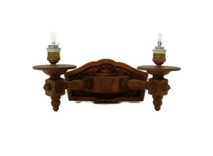 hand carved Wooden Double wall sconce, ornate, vintage, barn country style rare