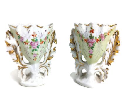 Couple Antique Porcelain Fan Flair Bridal Vases Flower Bouquet French Small decorative