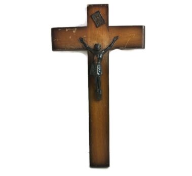 Art Deco Antique hanging Crucifix Cross Wood Jesus Christ Saviour Christianity