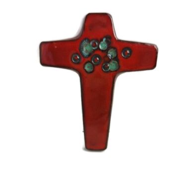 Mid Century Modern Ceramic Crucifix Fat Lava Era Amphora Perignem Red Lovely