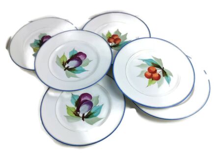 Set of 6 French Country Fruit Plates handpainted Royal Worcester style vintage 