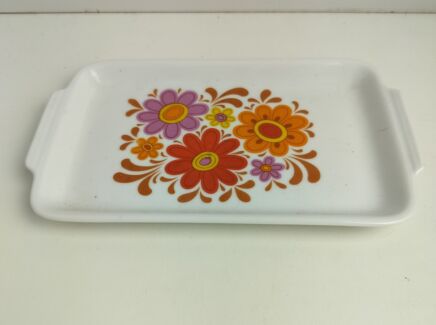 Funky Small Serving Dish Flower Pattern Figgjo style vintage retro porcelain