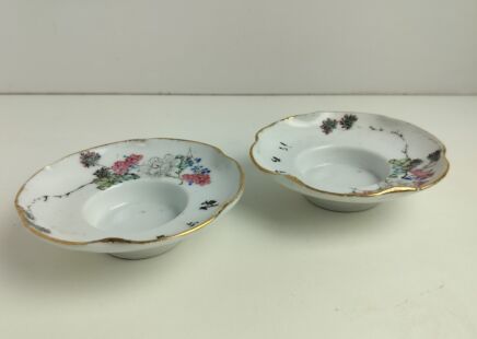 antique porcelain Chinese hand painted Candle Holders Dishes Pair Very Rare