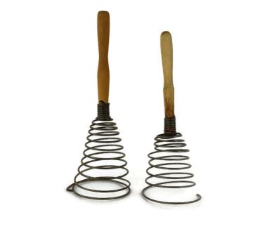 pair Vintage Egg beater Wire Wisk Wooden Handle Iron Spring Primitive 