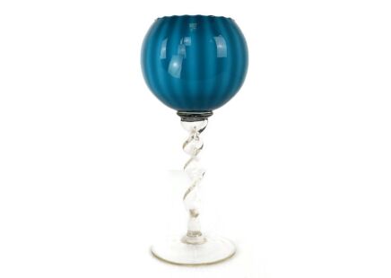 Empoli Blue Art Glass Apothecary jar Italy Vintage Pop Art optic  Opaline Glass Twisted stem