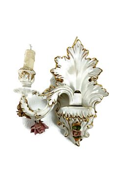 Wall Sconce Lamp Light  Porcelain Flowers Hand Painted   vintage  Italian Style 