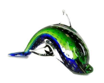 Murano Exotic Blue Art Glass hand Blown Dolphin Italy Signed Gorgeous Vintage 