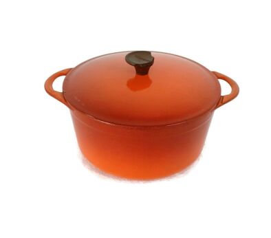 vintage French Cousances (Le Creuset)   Cast Iron Dutch Oven Casserole 20 round Flame Orange