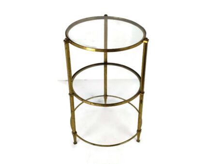 Vintage Mid Century  Glass Brass Coctail Bar Cart Round Three Tier Small Gorgeous