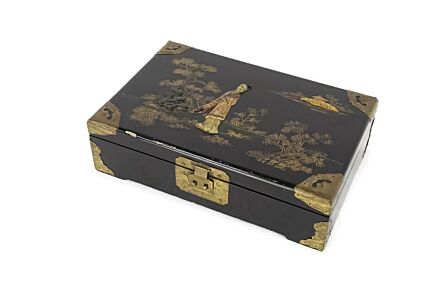 Chinese  Wood inlay Brass Trim  Treasure chest Jewelry Boxes storage box Vintage