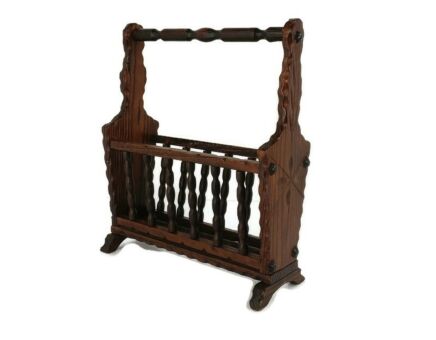 Vintage Spanish Wooden Magazine Newspaper Rack Holder Barn Country Style  hand Carved 