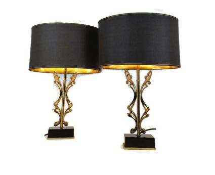 Pair Couple Deknudt Desk Table Floor lamps reading lamps Hollywood regency Brass Gorgeous