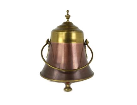 Antique Primitive Two toned Brass Copper Jar Lidded kettle Wonderful 