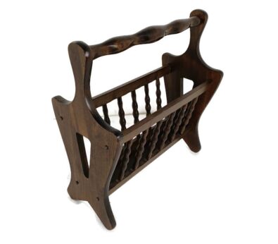 Vintage   Wooden Magazine Newspaper Rack Holder Barn Country Style Bobbin banisters