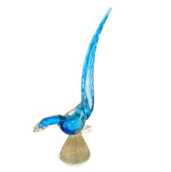 Murano Archimede Seguso Exotic Bird Gold Flakes Blue  HTF Collector