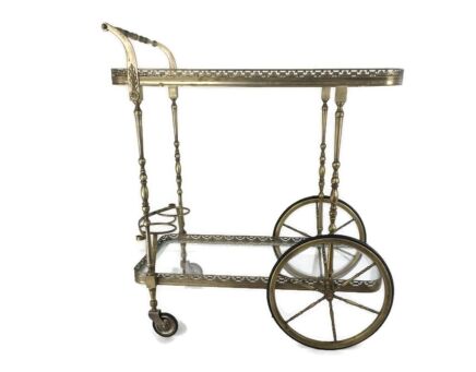 Bar Cocktail Tea Cart Trolley era maison Jansen 1940s  Hollywood Regency Brass Beveled glass WOW